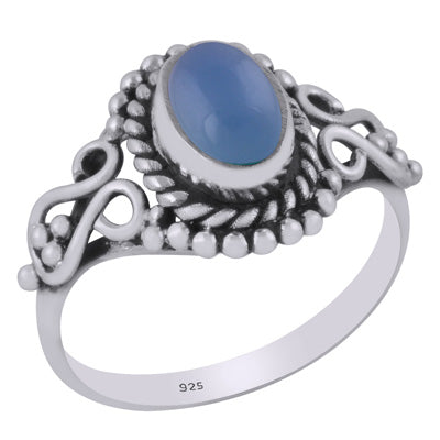 Stunning Handcrafted Twisted Wire & Rawa Work Around Blue Chalcedony Oval Shape 925 Sterling Solid Silver Ring - R3401295-198