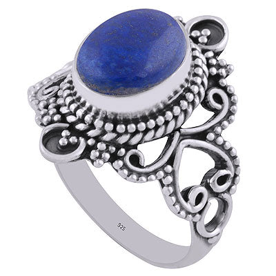 Stunning Handwork Around Lapis Oval Shape 925 Sterling Solid Silver Ring - R3401311-11