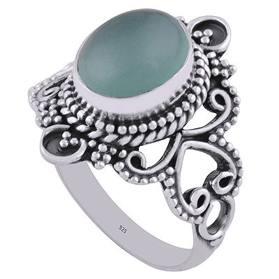 Stunning Handwork Around Aqua Chalcedony Oval Shape 925 Sterling Solid Silver Ring - R3401311-130