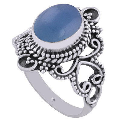 Stunning Handwork Around Blue Chalcedony Oval Shape 925 Sterling Solid Silver Ring - R3401311-131