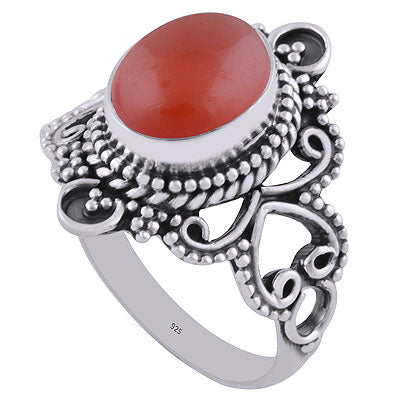 Stunning Handwork Around Carnelian Oval Shape 925 Sterling Solid Silver Ring - R3401311-31