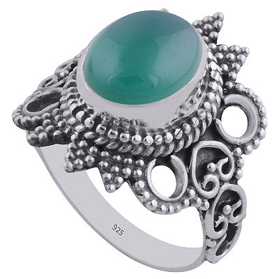 Authentic Handwork Around Green Onyx Oval Shape 925 Sterling Solid Silver Ring - R3401312-34