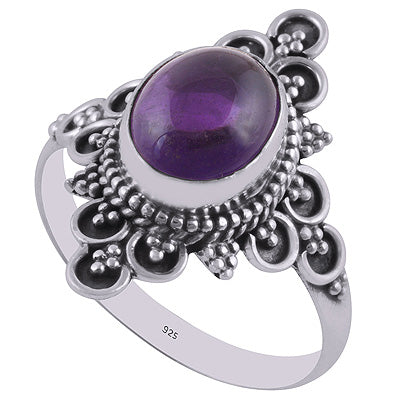Authentic Handwork Around Amethyst Oval Shape 925 Sterling Solid Silver Ring - R3401313-14