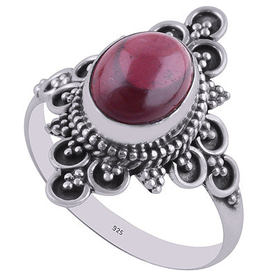 Authentic Handwork Around Garnet Oval Shape 925 Sterling Solid Silver Ring - R3401313-19