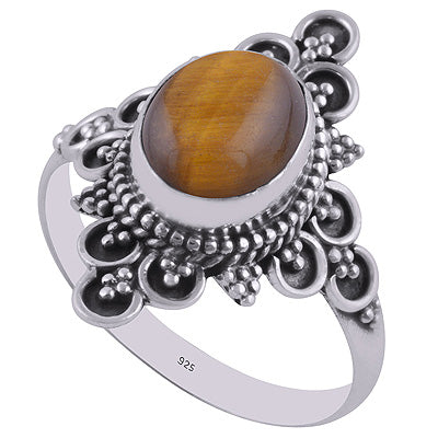 Authentic Handwork Around Tiger's Eye Oval Shape 925 Sterling Solid Silver Ring - R3401313-23