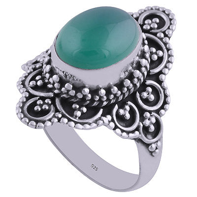 Authentic Fine Handwork Around Green Onyx Oval Shape 925 Sterling Solid Silver Ring - R3401314-196