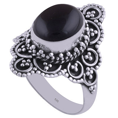 Authentic Fine Handwork Around Black Onyx Oval Shape 925 Sterling Solid Silver Ring - R3401314-23
