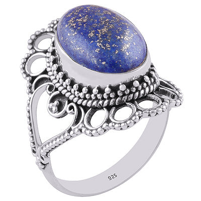 Elegant Handcrafted Lapis Oval Shape 925 Sterling Solid Silver Ring - R3401319-16
