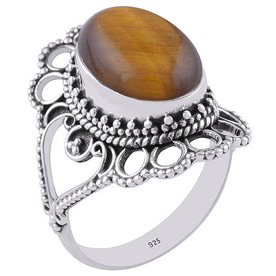 Elegant Handcrafted Tiger's Eye Oval Shape 925 Sterling Solid Silver Ring - R3401319-18