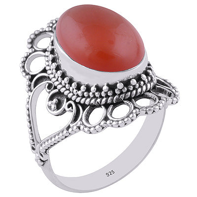 Elegant Handcrafted Carnelian Oval Shape 925 Sterling Solid Silver Ring - R3401319-25