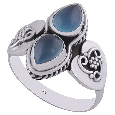 Gorgeous Handwork Around Blue Chalcedony Pear Shape 925 Sterling Solid Silver Ring - R3401320-28