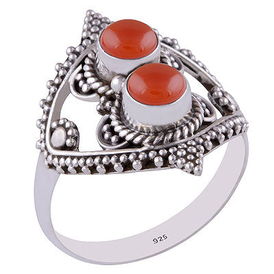 Stunning Rawa Handwork Carnelian Round Shape 925 Sterling Solid Silver Ring - R3401340-170