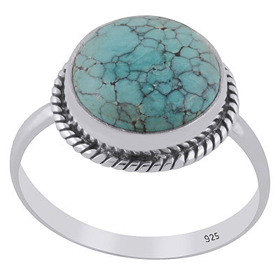 Authentic Wire Work Around Natural Turquoise Round Shape 925 Sterling Solid Silver Rings - R3401343-13