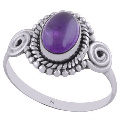 Beautiful Handcrafted Work Around Amethyst Oval Shape 925 Sterling Solid Silver Ring - R3401350-41
