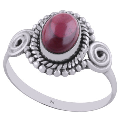 Beautiful Handcrafted Work Around Garnet Oval Shape 925 Sterling Solid Silver Ring - R3401350-42