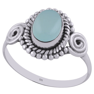 Beautiful Handcrafted Work Around Aqua Chalcedony Oval Shape 925 Sterling Solid Silver Ring - R3401350-49