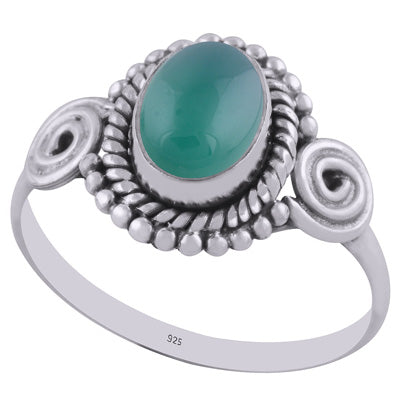 Beautiful Handcrafted Work Around Green Onyx Oval Shape 925 Sterling Solid Silver Ring - R3401350-53