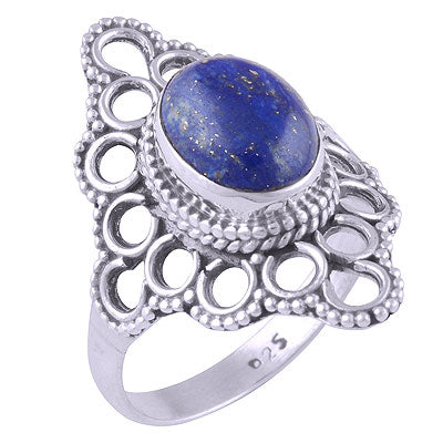 Authentic Handwork Around Lapis Oval Shape 925 Sterling Solid Silver Ring - R3401356-18