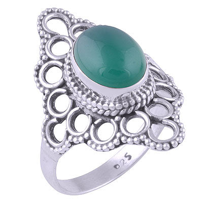 Authentic Handwork Around Green Onyx Oval Shape 925 Sterling Solid Silver Ring - R3401356-73