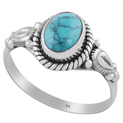 Gorgeous Hand Work Around Turquoise Oval Shape 925 Sterling Solid Silver Ring - R3401373-52
