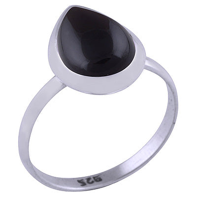 Beautiful Pop Out Gemstone Black Onyx Pear Shape 925 Sterling Solid Silver Ring - R3401378-37