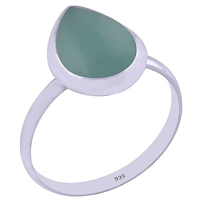 Beautiful Pop Out Gemstone Aqua Chalcedony Pear Shape 925 Sterling Solid Silver Ring - R3401378-46
