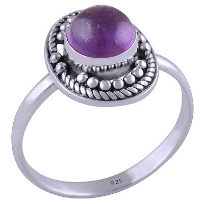 Gorgeous Wire & Rawa Work Around Amethyst Round Shape 925 Sterling Solid Silver Ring - R3401421-1