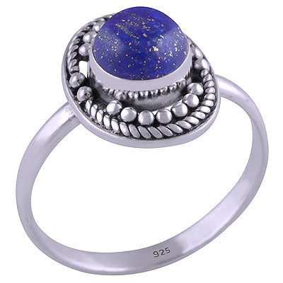 Gorgeous Wire & Rawa Work Around Lapis Round Shape 925 Sterling Solid Silver Ring - R3401421-17