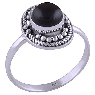 Gorgeous Wire & Rawa Work Around Black Onyx Round Shape 925 Sterling Solid Silver Ring - R3401421-25