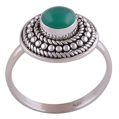 Stunning Rawa & twisted Wire Work Around Green Onyx Round Shape 925 Sterling Solid Silver Ring - R3401422-111