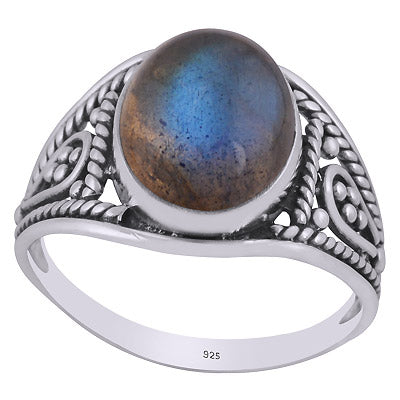 Gorgeous Handcrafted Work Around Labradorite Oval Shape 925 Sterling Solid Silver Ring - R3401423-17