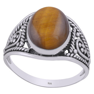 Gorgeous Handcrafted Work Around Tiger's Eye Oval Shape 925 Sterling Solid Silver Ring - R3401423-21