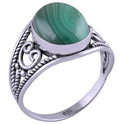 Gorgeous Work between Split Shank Malachite Oval Shape 925 Sterling Solid Silver Ring - R3401424-19