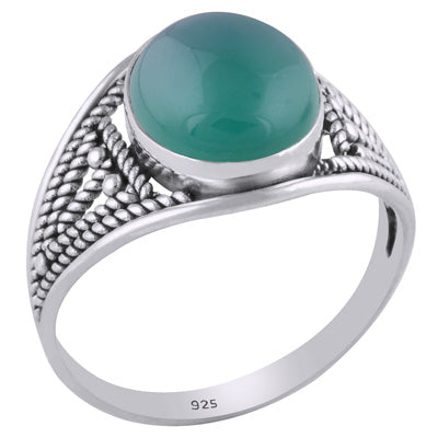 Gorgeous Handwork b/w Split Shank Green Onyx Oval Shape 925 Sterling Solid Silver Ring - R3401427-109