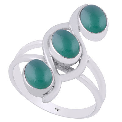 Gorgeous Multiple Gemstone Green Onyx Oval Shape 925 Sterling Solid Silver Ring - R3401441-18