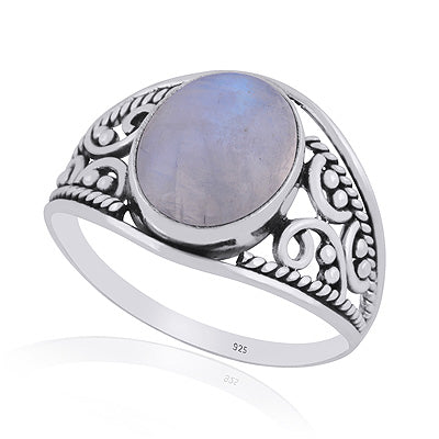 Gorgeous Hand Work on Shank Rainbow Moonstone Oval Shape 925 Sterling Solid Silver Ring - R3401443-12