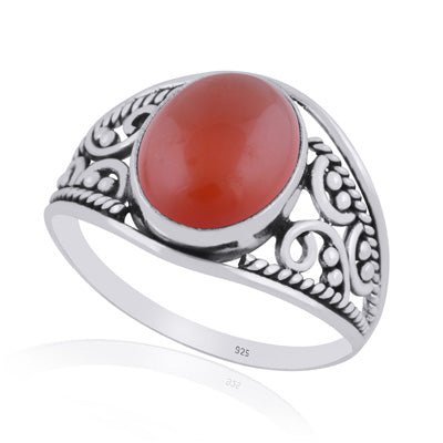 Gorgeous Hand Work on Shank Carnelian Oval Shape 925 Sterling Solid Silver Ring - R3401443-31
