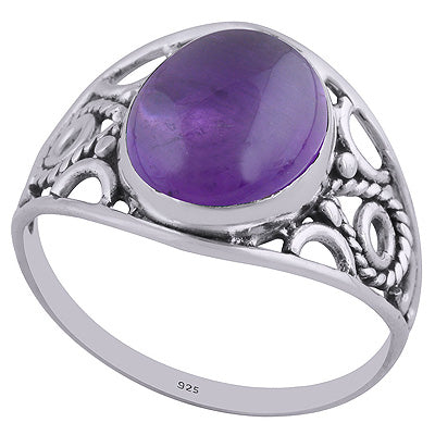 Beautiful Hand Work on Shank Amethyst Oval Shape 925 Sterling Solid Silver Ring - R3401444-120