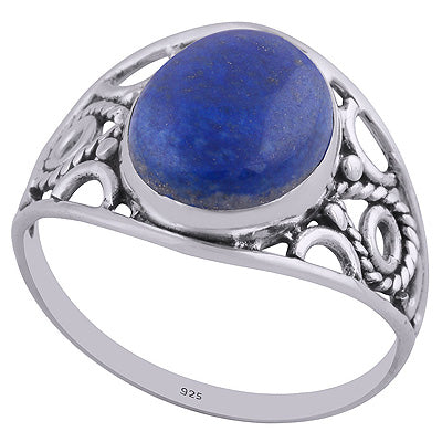Beautiful Hand Work on Shank Lapis Oval Shape 925 Sterling Solid Silver Ring - R3401444-140