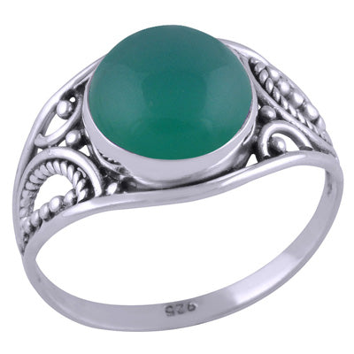 Beautiful Handwork Split Shank Green Onyx Round Shape 925 Sterling Solid Silver Ring - R3401447-32