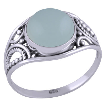 Beautiful Handwork Split Shank Aqua Chalcedony Round Shape 925 Sterling Solid Silver Ring - R3401447-90