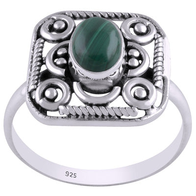 Beautiful Handcrafted Work Around Malachite Oval Shape 925 Sterling Solid Silver Ring - R3401450-17