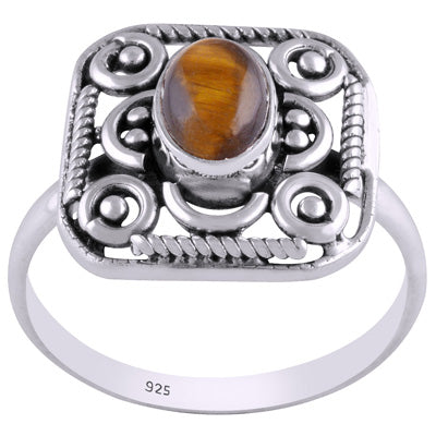 Beautiful Handcrafted Work Around Tiger's Eye Oval Shape 925 Sterling Solid Silver Ring - R3401450-22