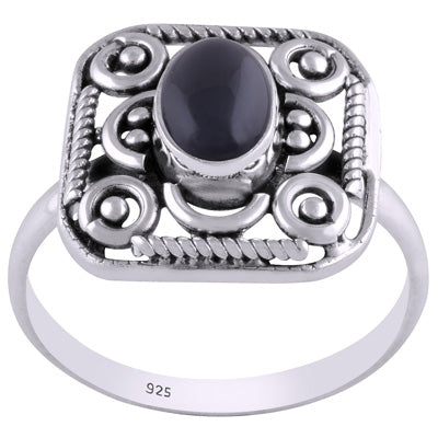 Beautiful Handcrafted Work Around Black Onyx Oval Shape 925 Sterling Solid Silver Ring - R3401450-23