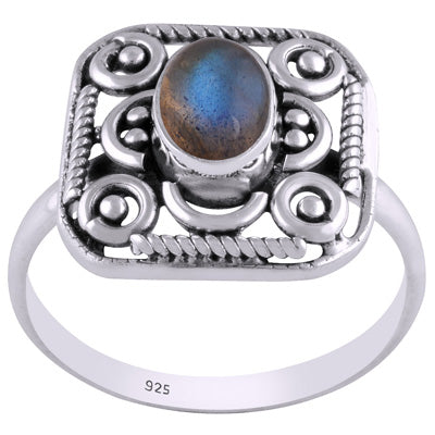 Beautiful Handcrafted Work Around Labradorite Oval Shape 925 Sterling Solid Silver Ring - R3401450-52