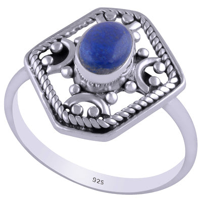 Gorgeous Handcrafted Work Around Lapis Oval Shape 925 Sterling Solid Silver Ring - R3401451-19