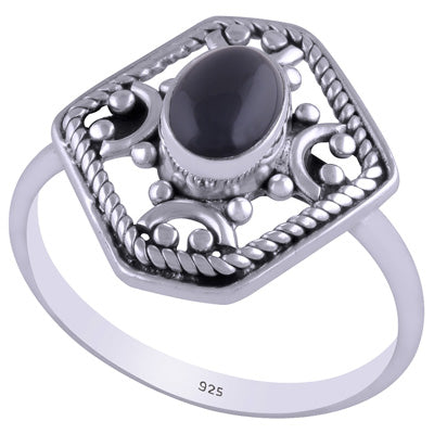 Gorgeous Handcrafted Work Around Black Onyx Oval Shape 925 Sterling Solid Silver Ring - R3401451-25