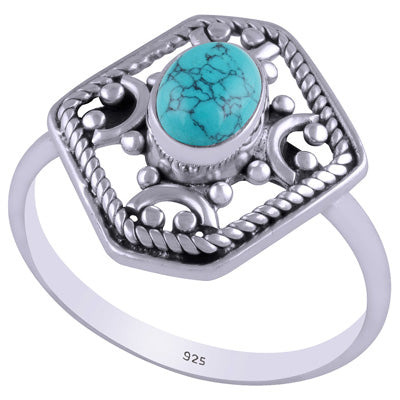 Gorgeous Handcrafted Work Around Turquoise Oval Shape 925 Sterling Solid Silver Ring - R3401451-8