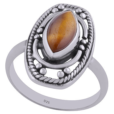 Alluring Rawa & Wire Work Around Tiger's Eye Marquise Shape 925 Sterling Solid Silver Ring - R3401454-141