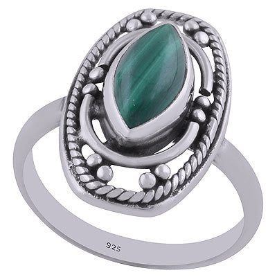Alluring Rawa & Wire Work Around Malachite Marquise Shape 925 Sterling Solid Silver Ring - R3401454-143